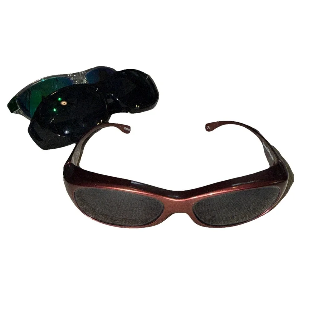 Lot Of 3 Wrap Around Fishing / Sports/Cycling Sunglasses Shades- Black & Mirror